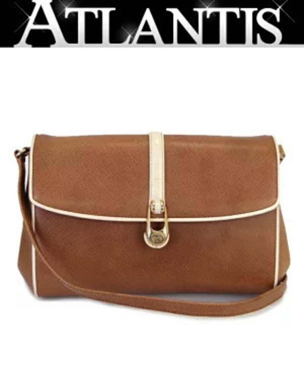 Gucci brown leather shoulder bag cream piping vertical Brown